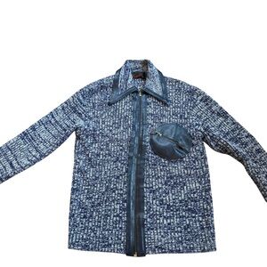 VTG 60s Sweater Jacket Mens Medium Zip Dagger Collar Sigallo Blue Knit Acrylic
